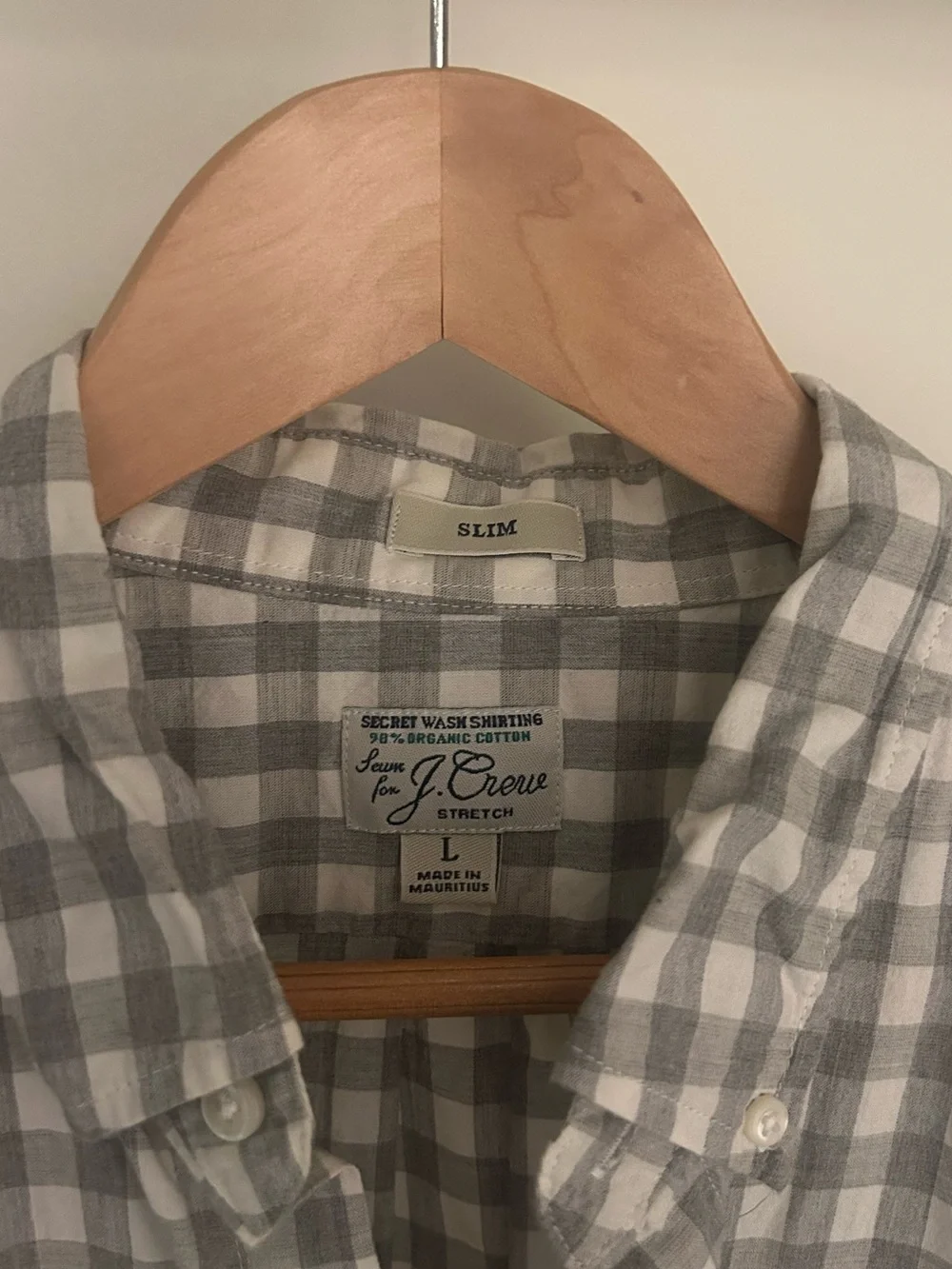 J. Crew Men’s Gray and White Gingham Button-Down Shirt